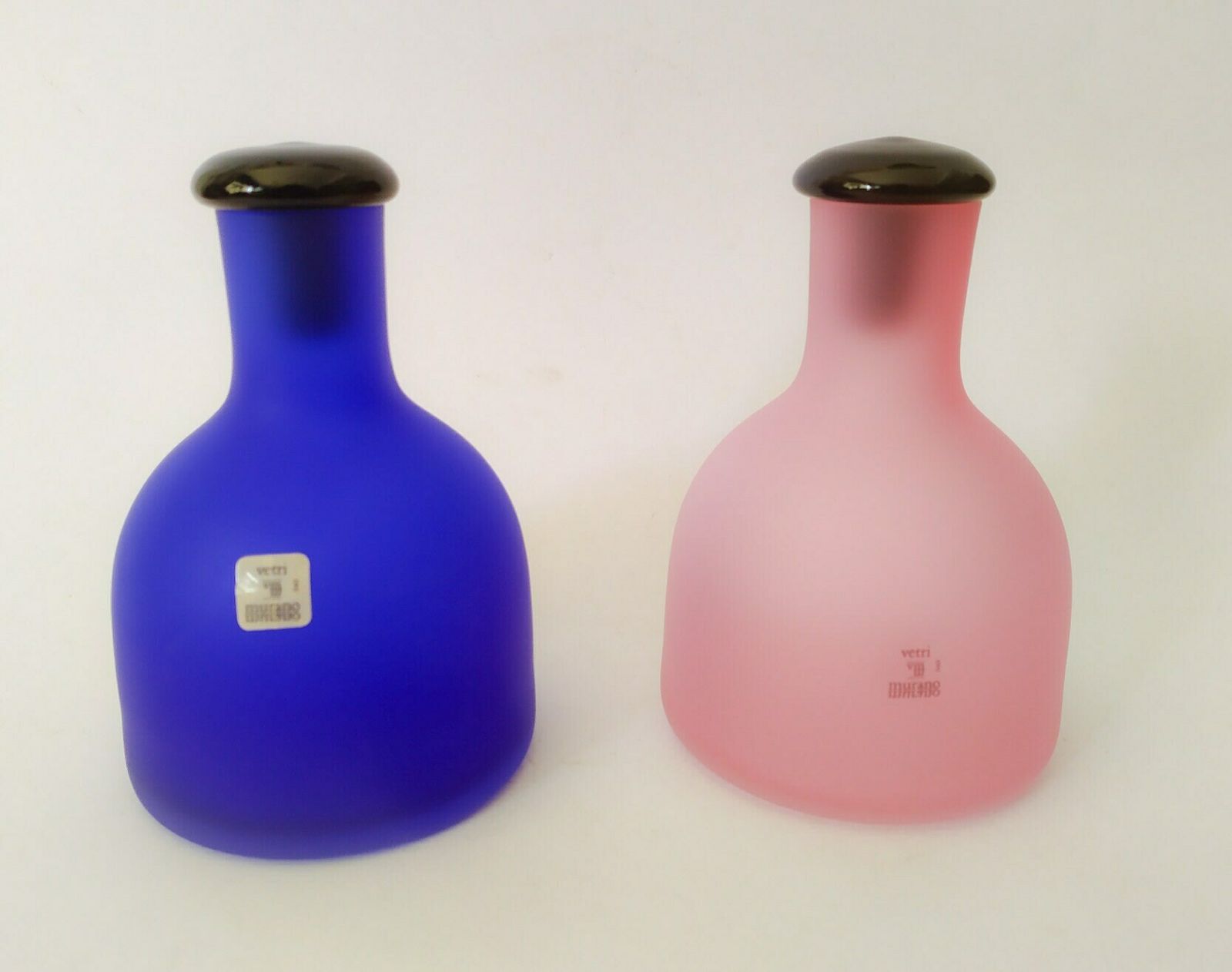 Pair Of Bottles In Frosted Murano Glass Lip Design Marcello Furlan 1989 Pink Blue photo Home Decor