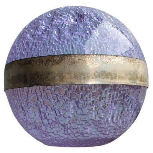 Sphere Vase Taddei Architect Italian Design 1970 In Very Thick Glass Silver Part