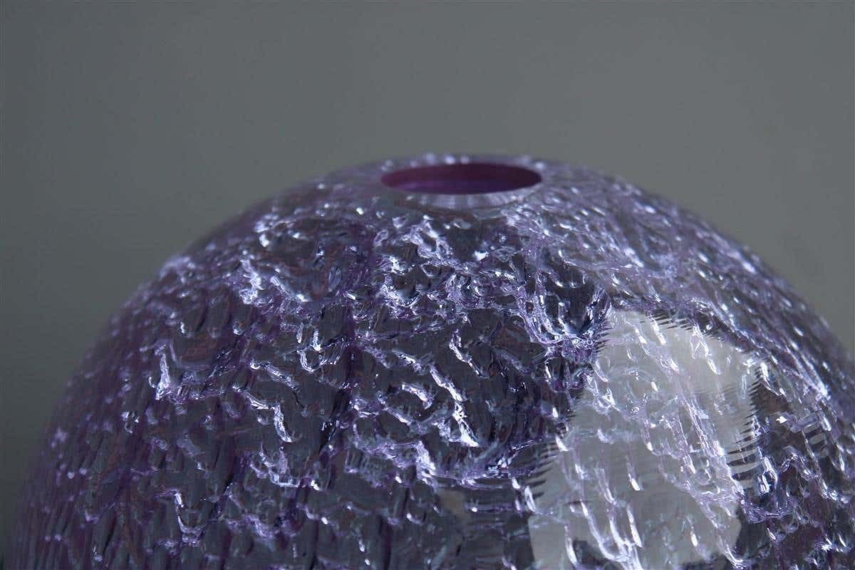 Sphere Vase Taddei Architect Italian Design 1970 In Very Thick Glass Silver Part photo 752.0