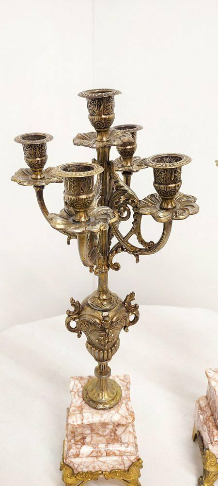 Gilt Metal And Marble Candle Holders France 1940s Set Of 2 photo for sale