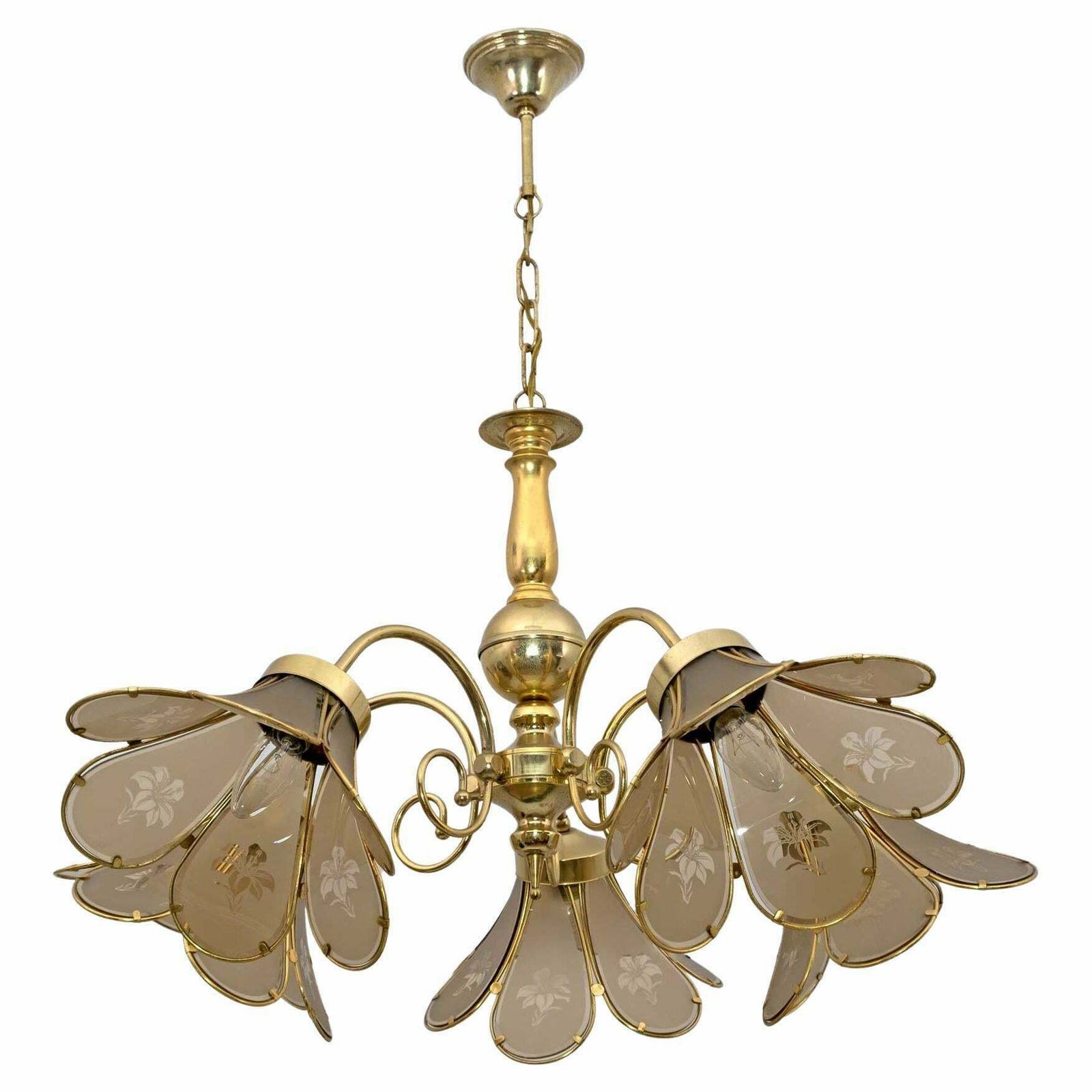 Mid Century Modern Italian Glass And Brass Chandelier, 1960s