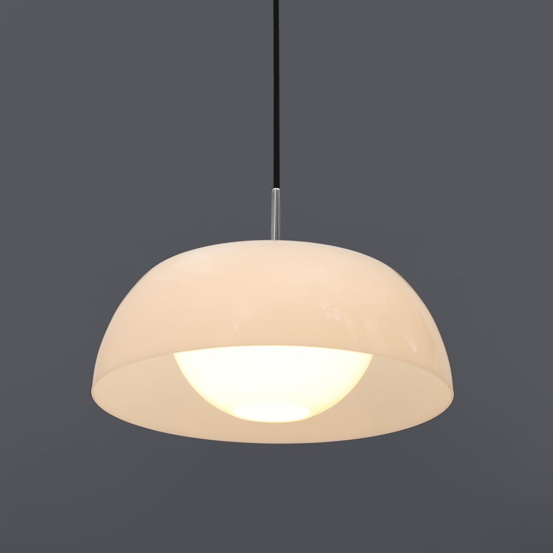 Chandelier In Chromed Metal, Methacrylate And White Glass, 60s photo Lighting