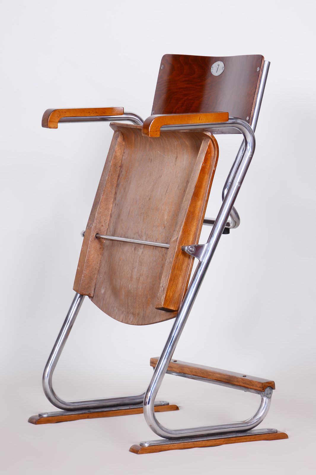 Restored Bauhaus Folding Chair, Beech Plywood, Revived Polish, Czechia, 1930s photo furniture