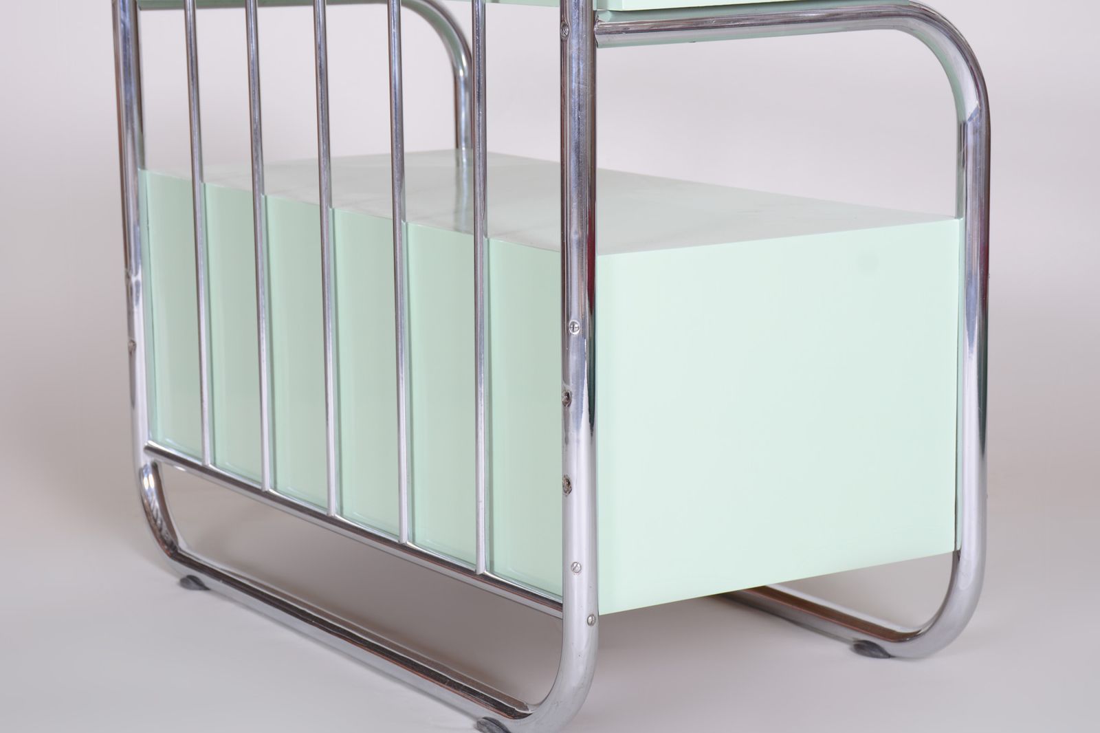 photo furniture Restored Small Bauhaus Cabinet, Chrome Plated Steel, Lacquered Wood, Czechia, 1930s