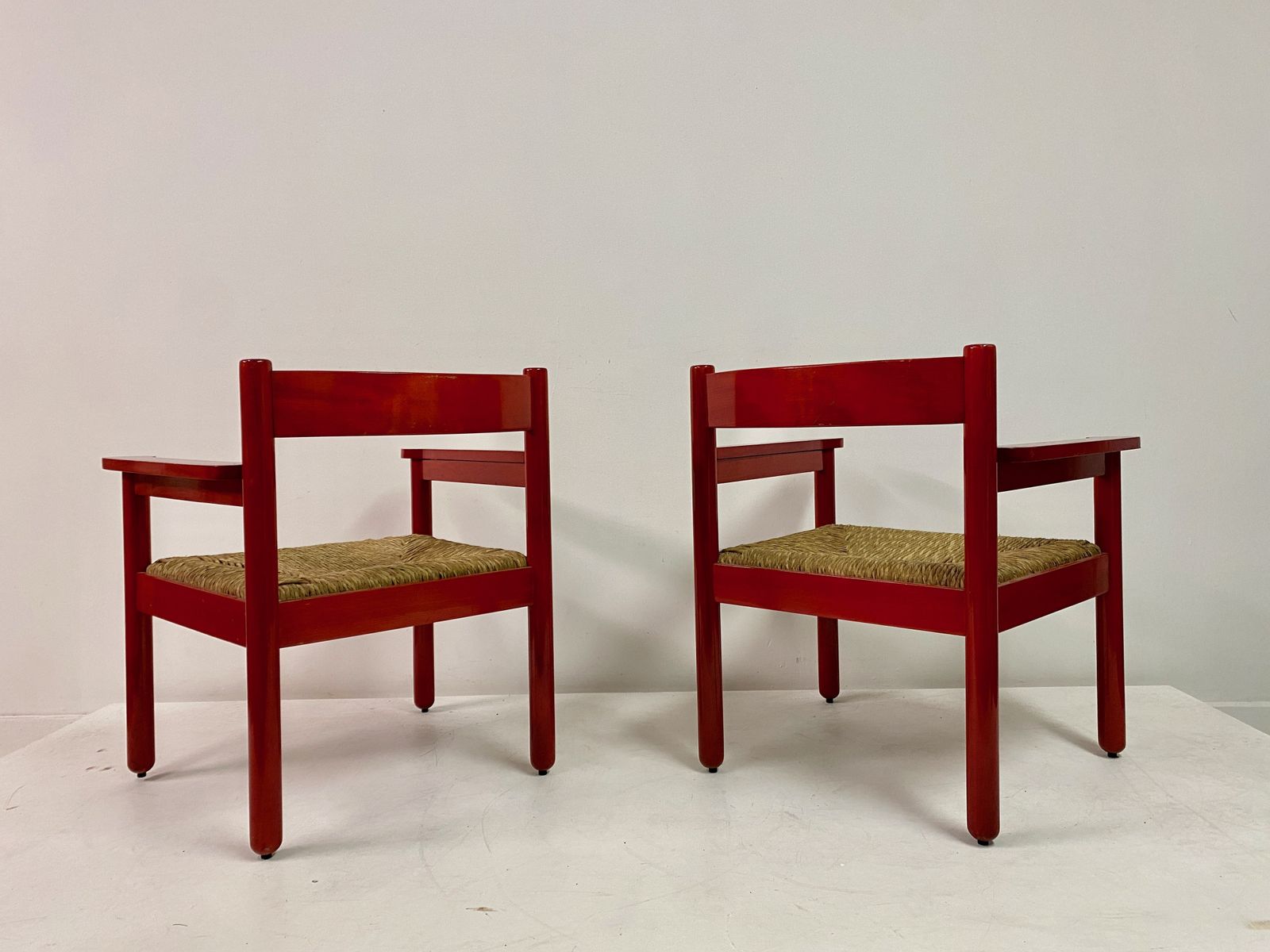 photo for sale Pair Of Italian Red Armchairs With Rush Seats