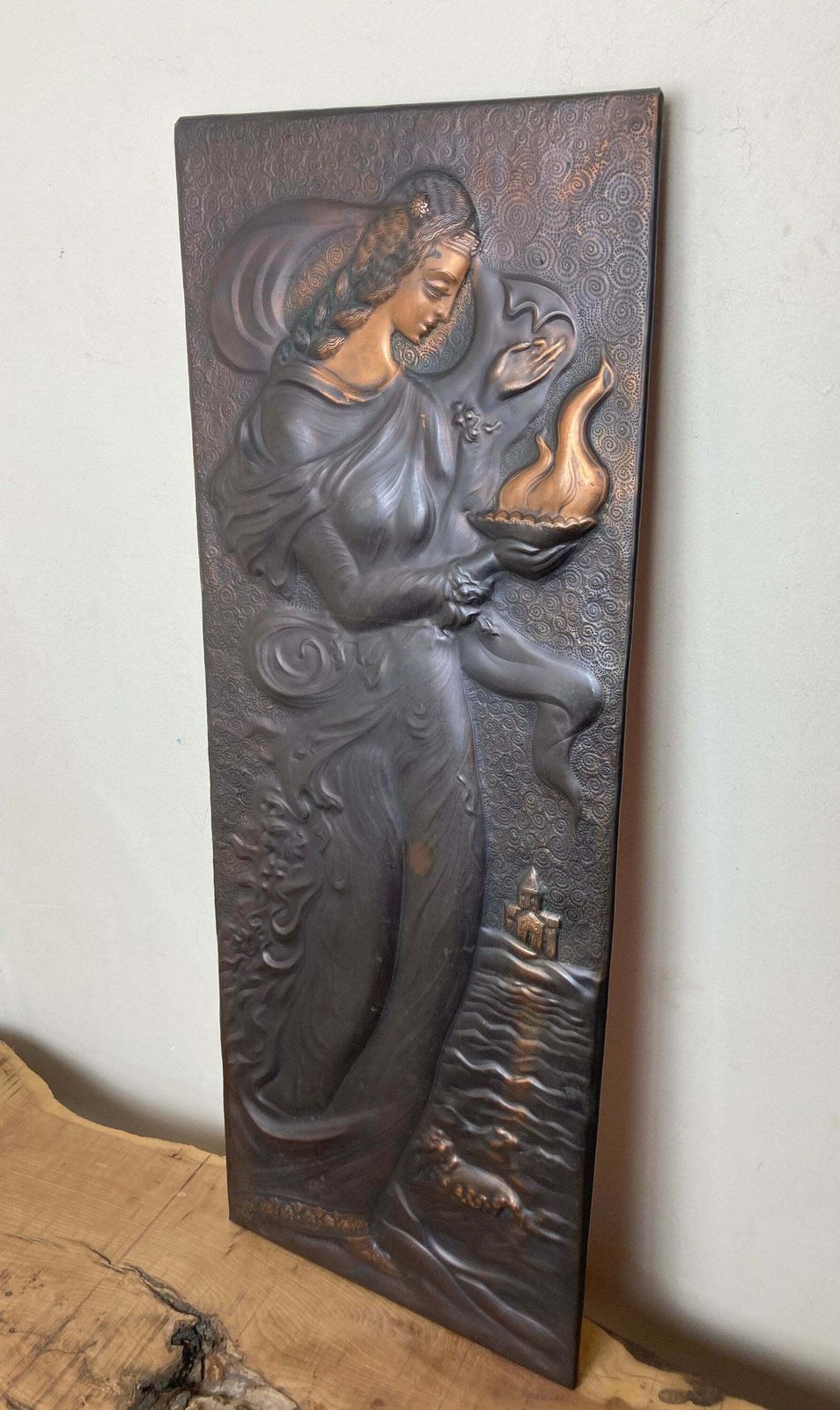 Vintage Art Nouveau Lady Copper Plaque, Wall Art Decoration, Legend Of Tamar photo vinterior