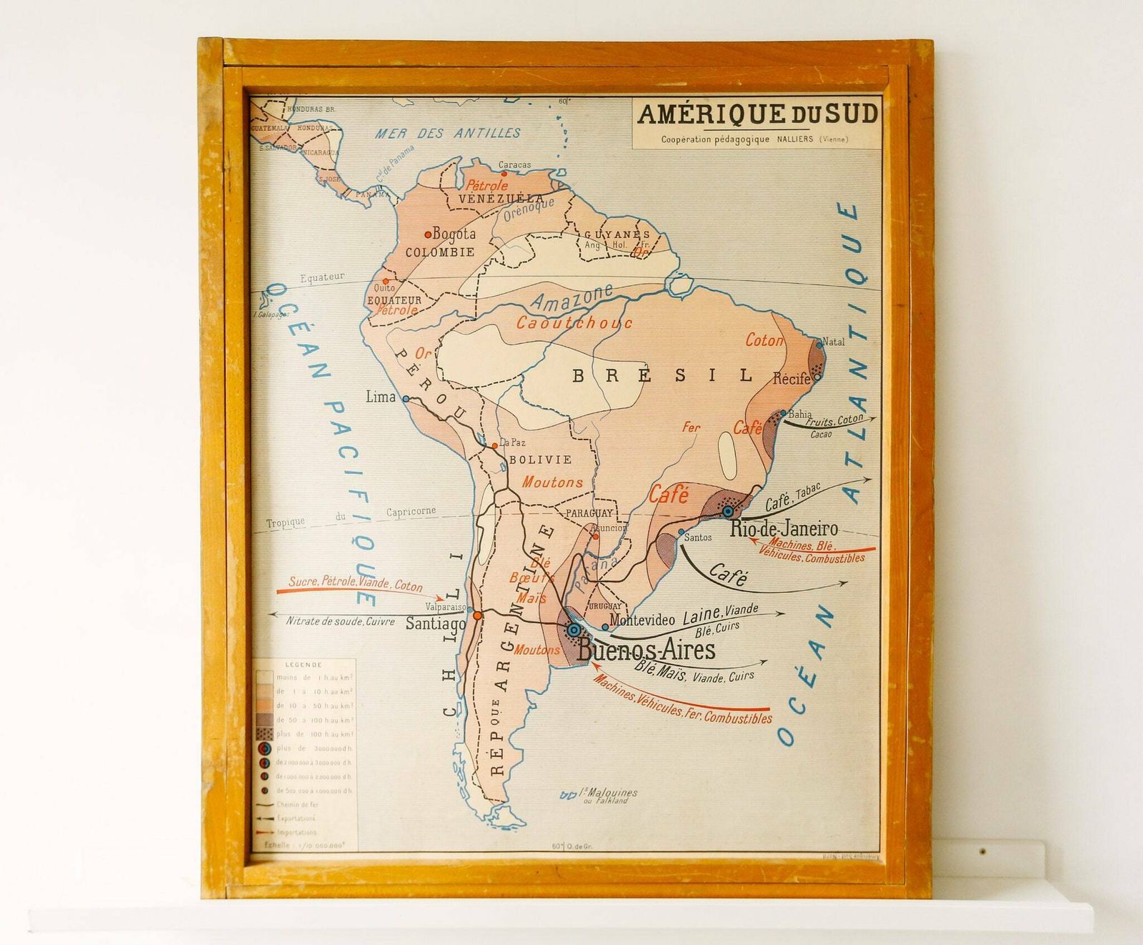 Original Vintage French Educational School Wall Chart The Americas North South America Map Beautiful Rare photo for sale