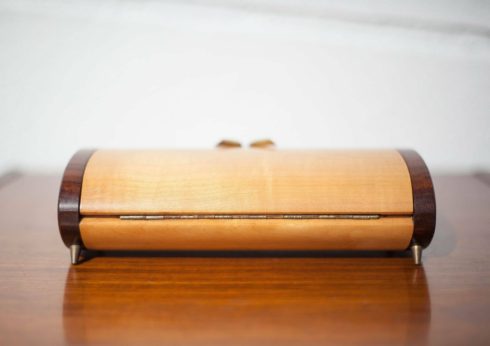 Vintage Modernist Wooden Box With Compass Feet photo 119.0