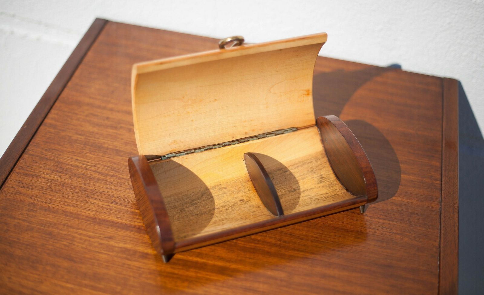Vintage Modernist Wooden Box With Compass Feet photo vinterior
