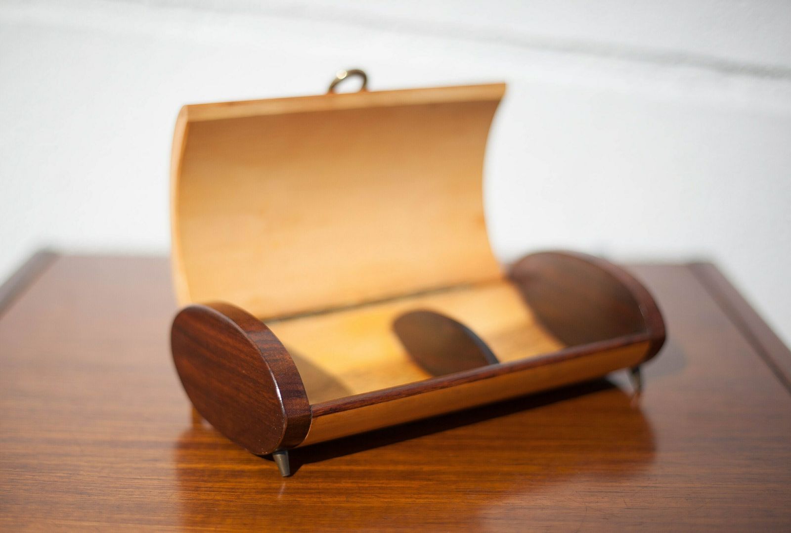 Vintage Modernist Wooden Box With Compass Feet photo buy