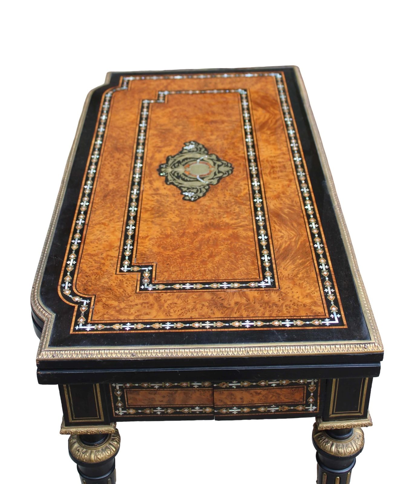 Exceptional 19th Century French Napoleon III Inlaid  Of Mother Of Pearl  And Burr Walnut Card Table photo Furniture