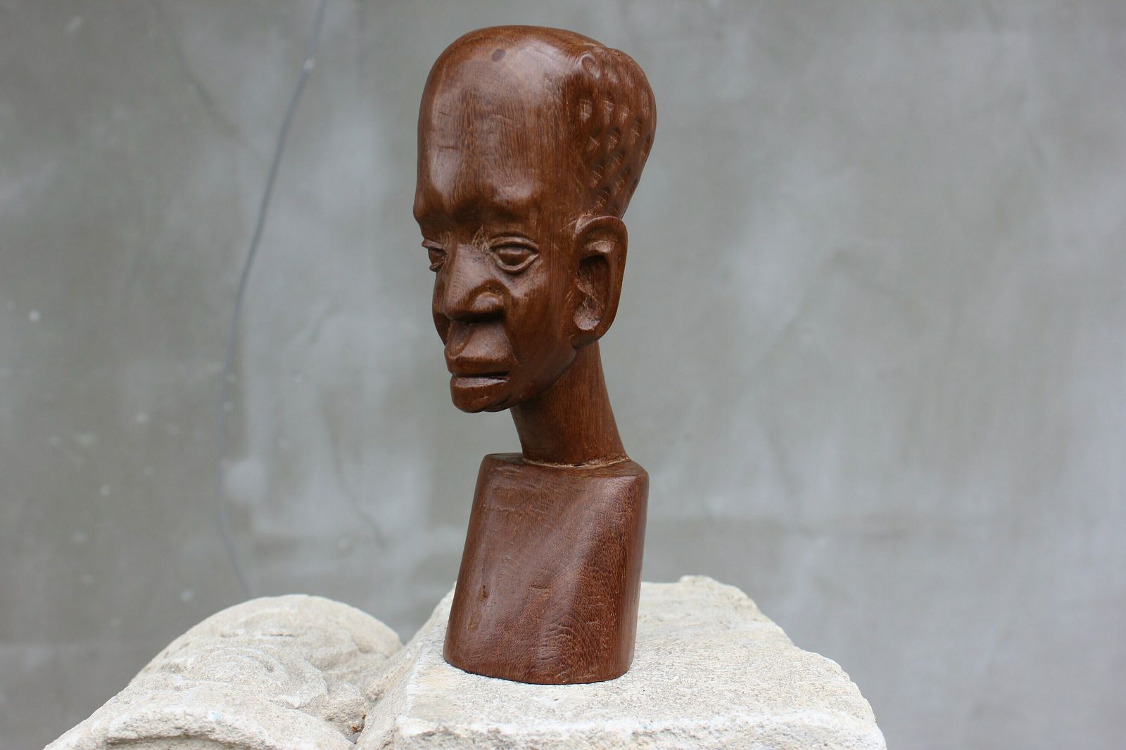 Wooden Man Head Tribal Carved Statue Beautiful Male Face Table Top Decoration
