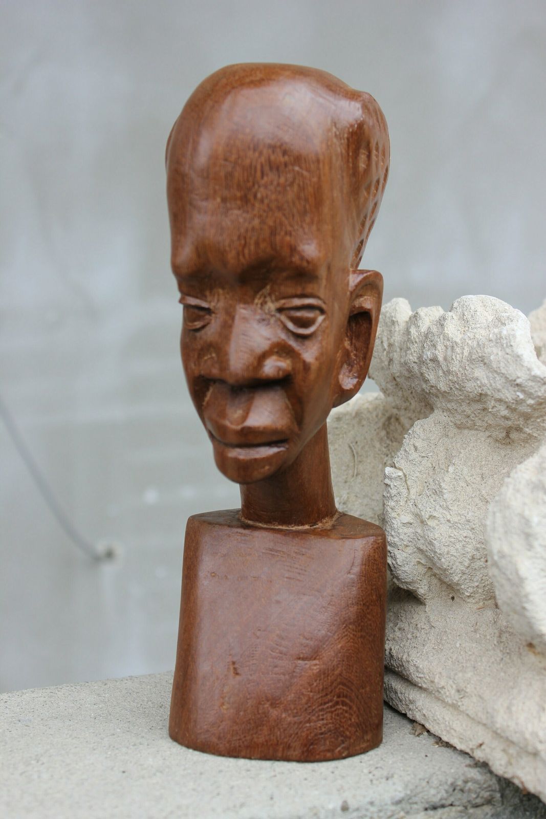 Wooden Man Head Tribal Carved Statue Beautiful Male Face Table Top Decoration photo 100.0