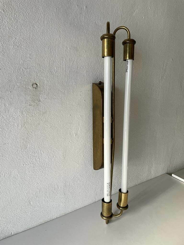 Art Deco Brass Industrial Cinema Sconce With Two Fluorescent Tubes, 1930s, Germany photo Lighting