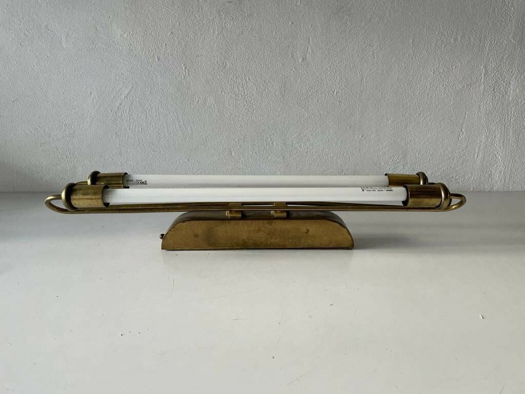 Art Deco Brass Industrial Cinema Sconce With Two Fluorescent Tubes, 1930s, Germany photo vinterior