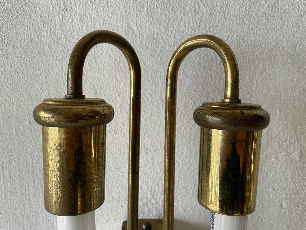 Art Deco Brass Industrial Cinema Sconce With Two Fluorescent Tubes, 1930s, Germany photo vintage