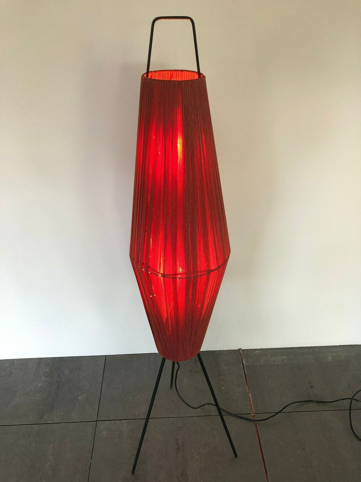 Pink Fabric Thread Shade Tripod Floor Lamp, 1960s, Germany photo for sale