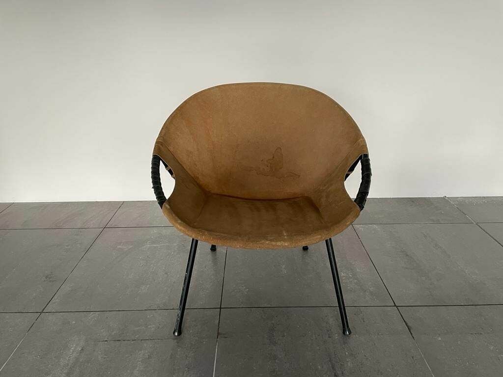 Mid Century Modern Suede Leather Balloon Lounge Chair By Hans Olsen, 1950s, Denmark photo furniture