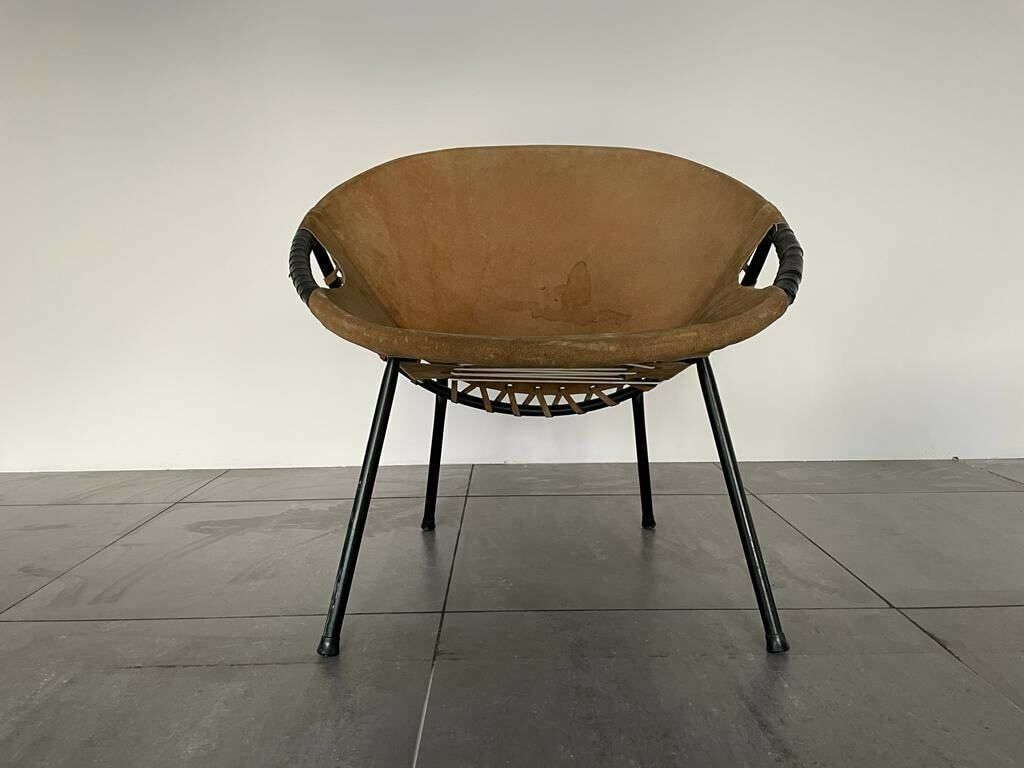 Mid Century Modern Suede Leather Balloon Lounge Chair By Hans Olsen, 1950s, Denmark photo for sale