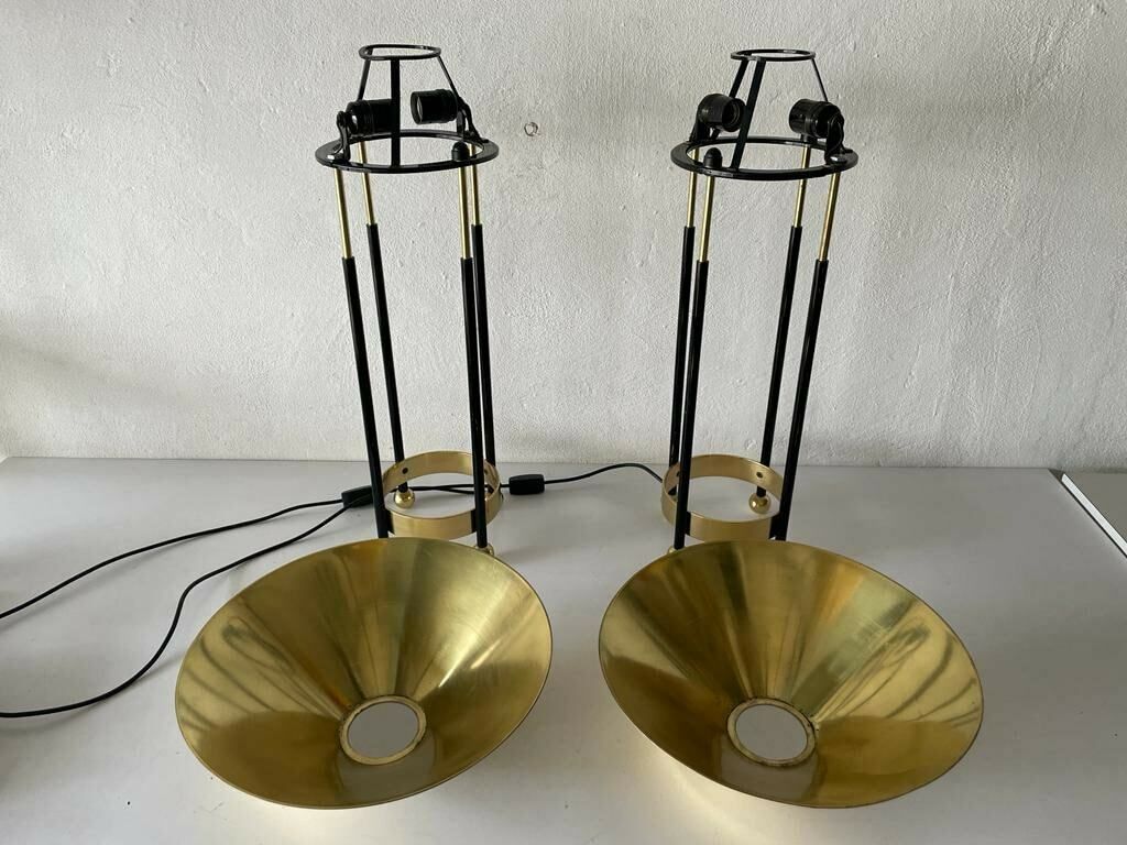 Mid Century Modern Brass Shade Atomic Body Elegant Pair Of Xxl Table Lamps, 1980s, Germany photo buy