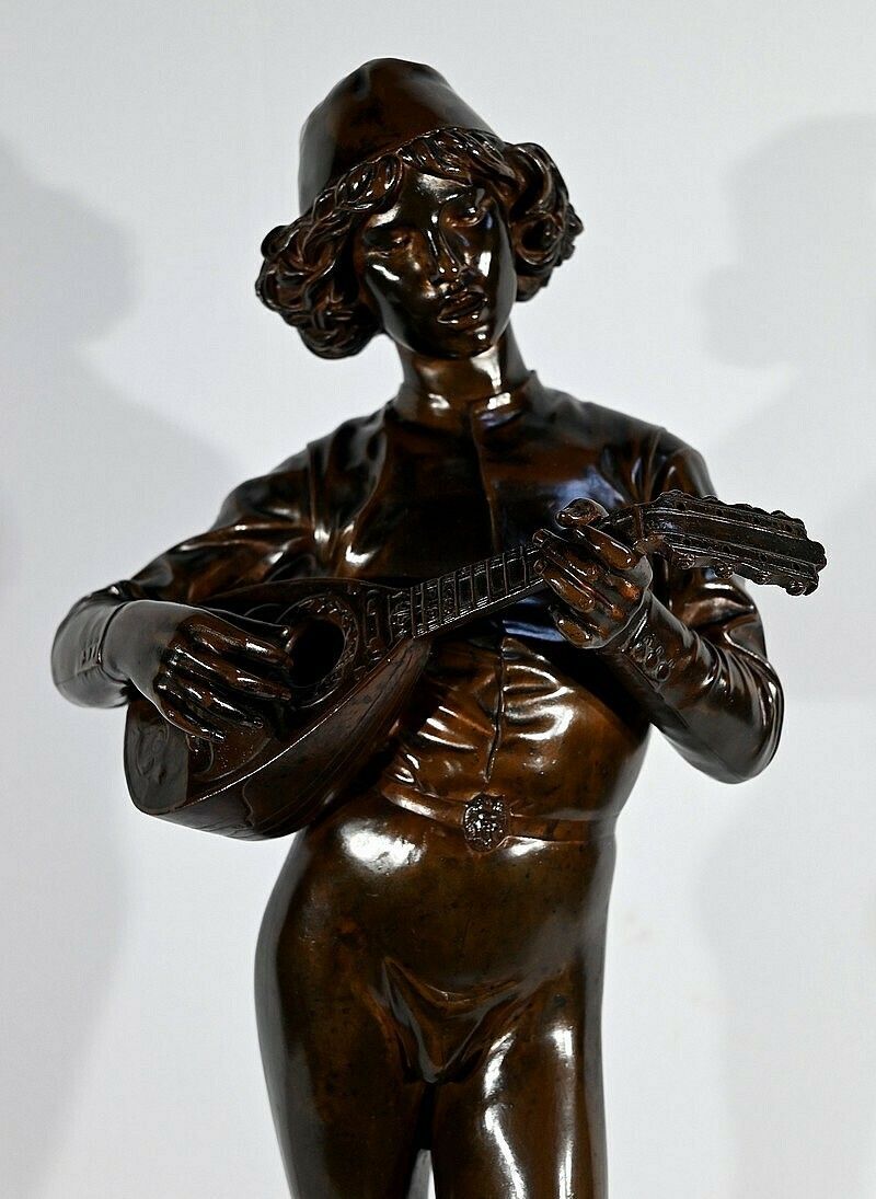Bronze “Florentine Singer Of The 15th Century”, Signed P.Dubois – 1865 photo vinterior