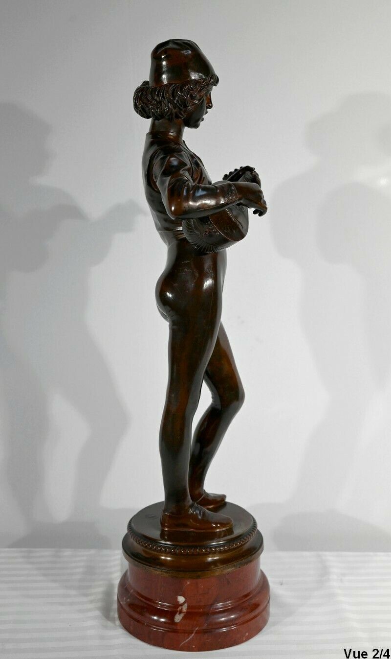 photo vintage Bronze “Florentine Singer Of The 15th Century”, Signed P.Dubois – 1865