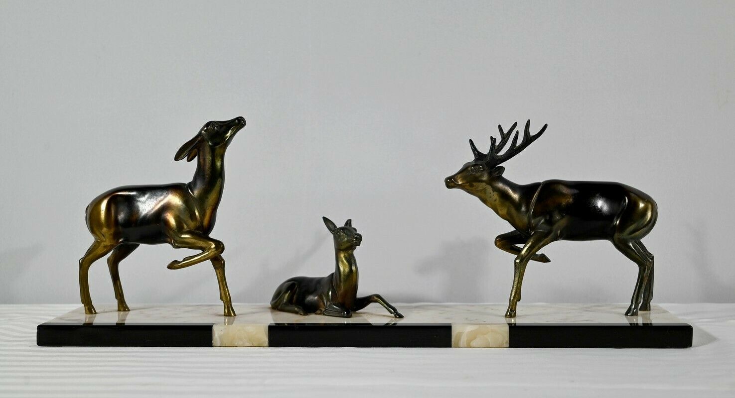 Stag, Doe And Fawn Group In Spelter – Early 20th Century