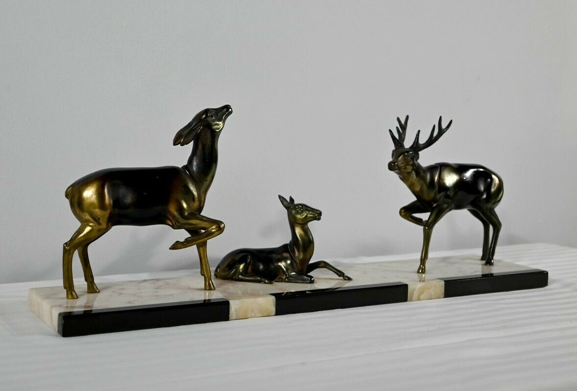 Stag, Doe And Fawn Group In Spelter – Early 20th Century photo furniture