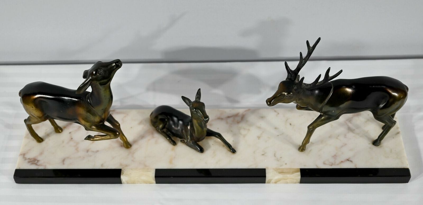Stag, Doe And Fawn Group In Spelter – Early 20th Century photo Art