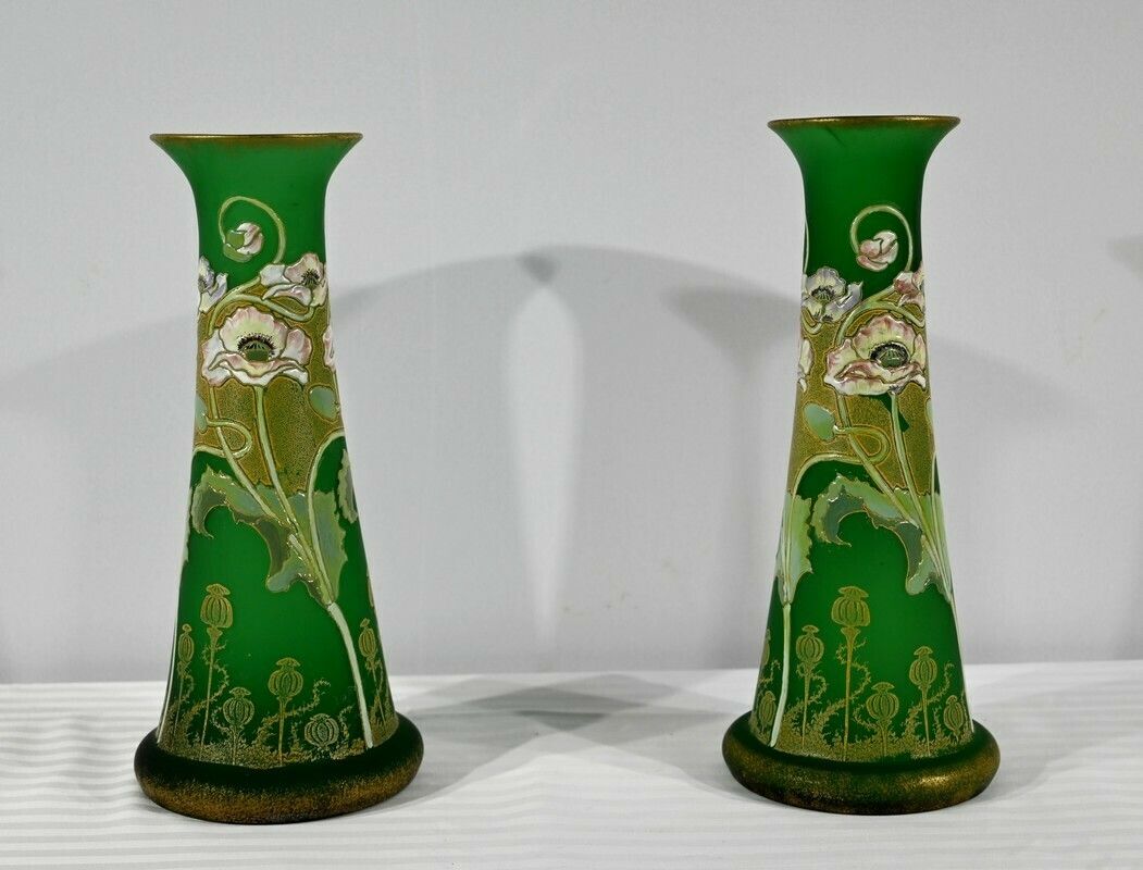 Pair Of Glass Paste Vases, Legras, Art Nouveau   Late 19th Century