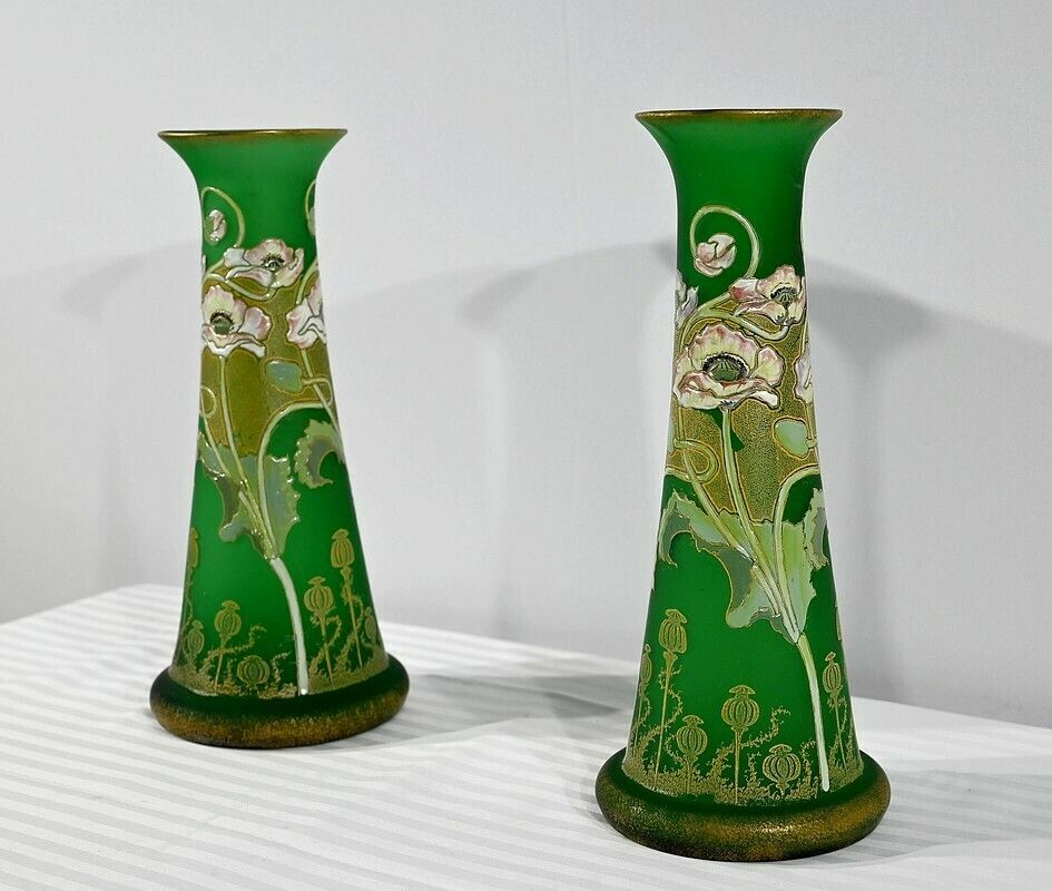 Pair Of Glass Paste Vases, Legras, Art Nouveau   Late 19th Century photo for sale