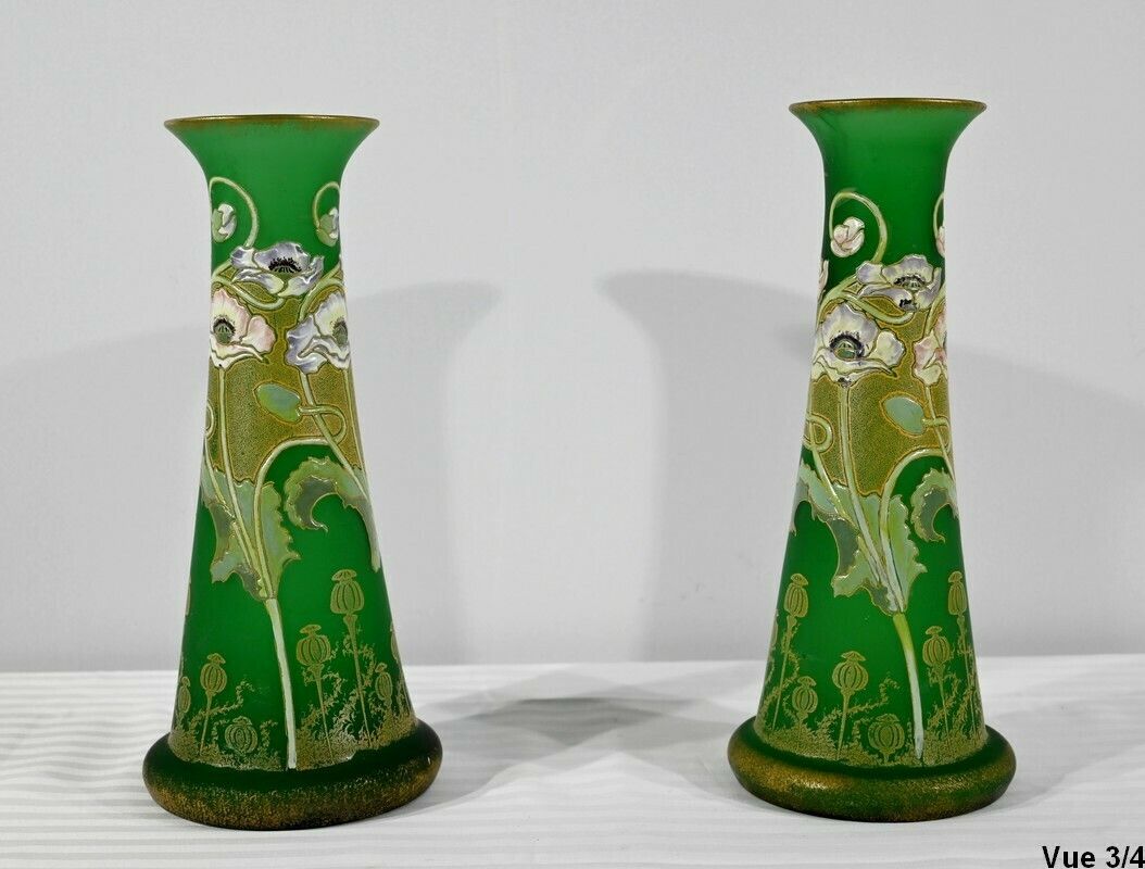 photo buy Pair Of Glass Paste Vases, Legras, Art Nouveau   Late 19th Century