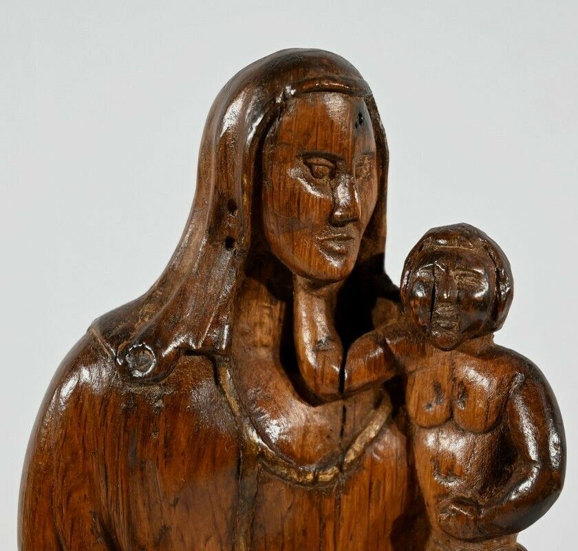 Sculpture In Olive Wood "Madonna And Child"   Late 19th Century photo vinterior