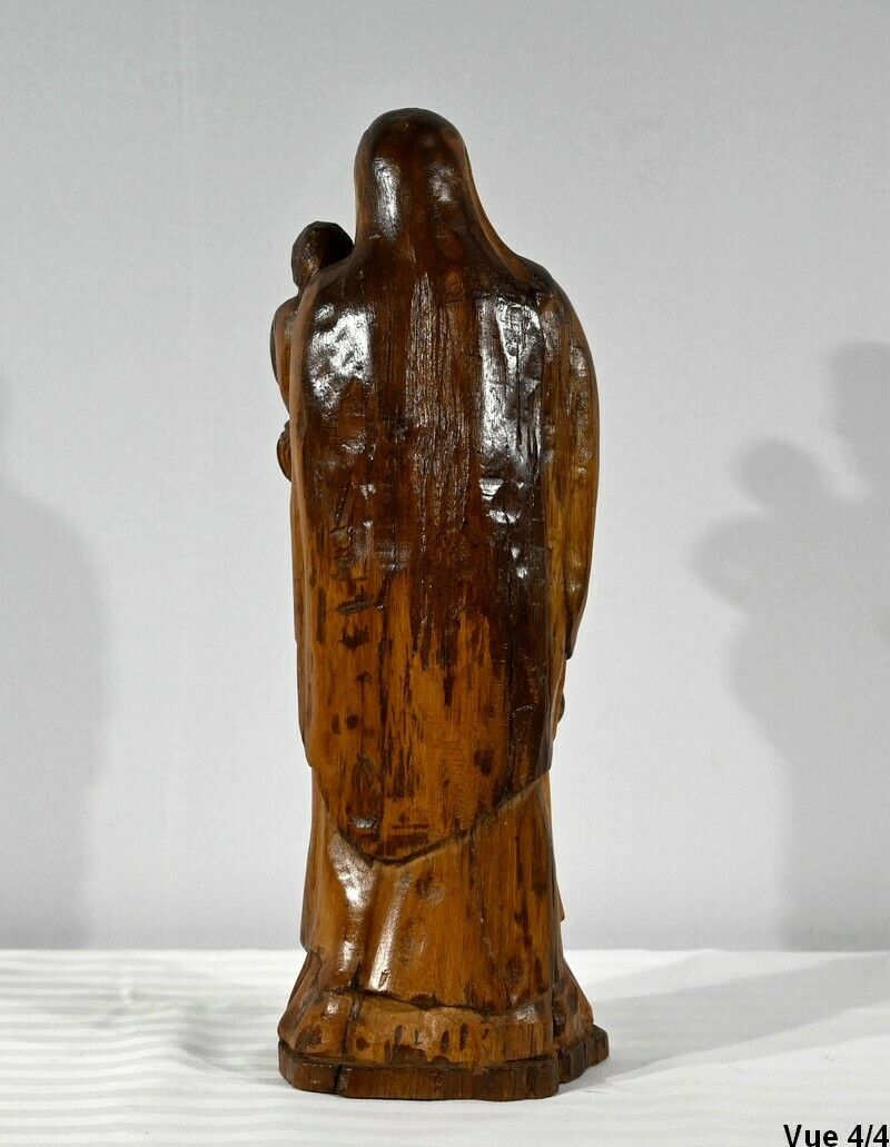 Home Decor Sculpture In Olive Wood "Madonna And Child"   Late 19th Century photo