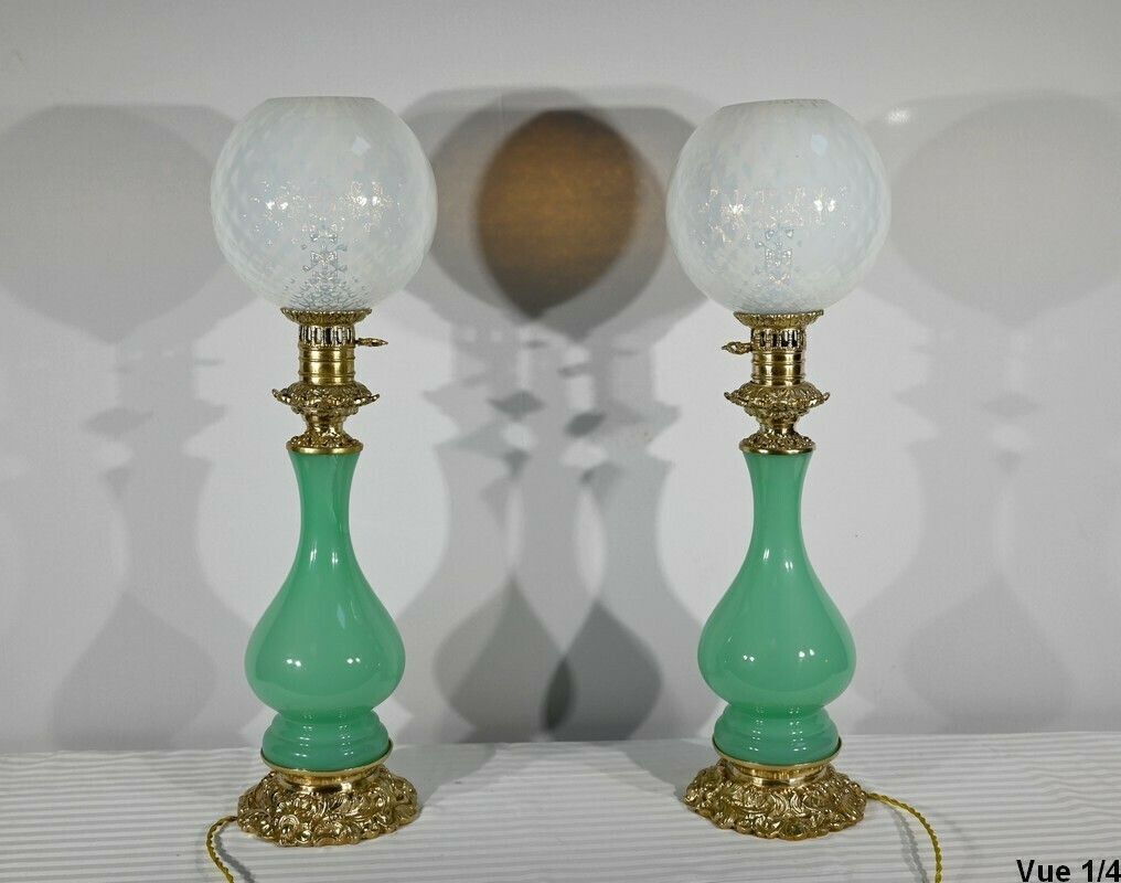 Pair Of Opaline And Bronze Lamps   Late 19th Century photo 2734.65