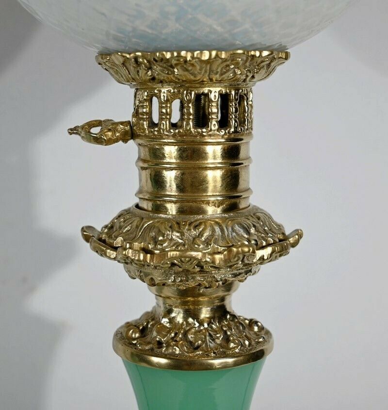 Pair Of Opaline And Bronze Lamps   Late 19th Century photo vintage