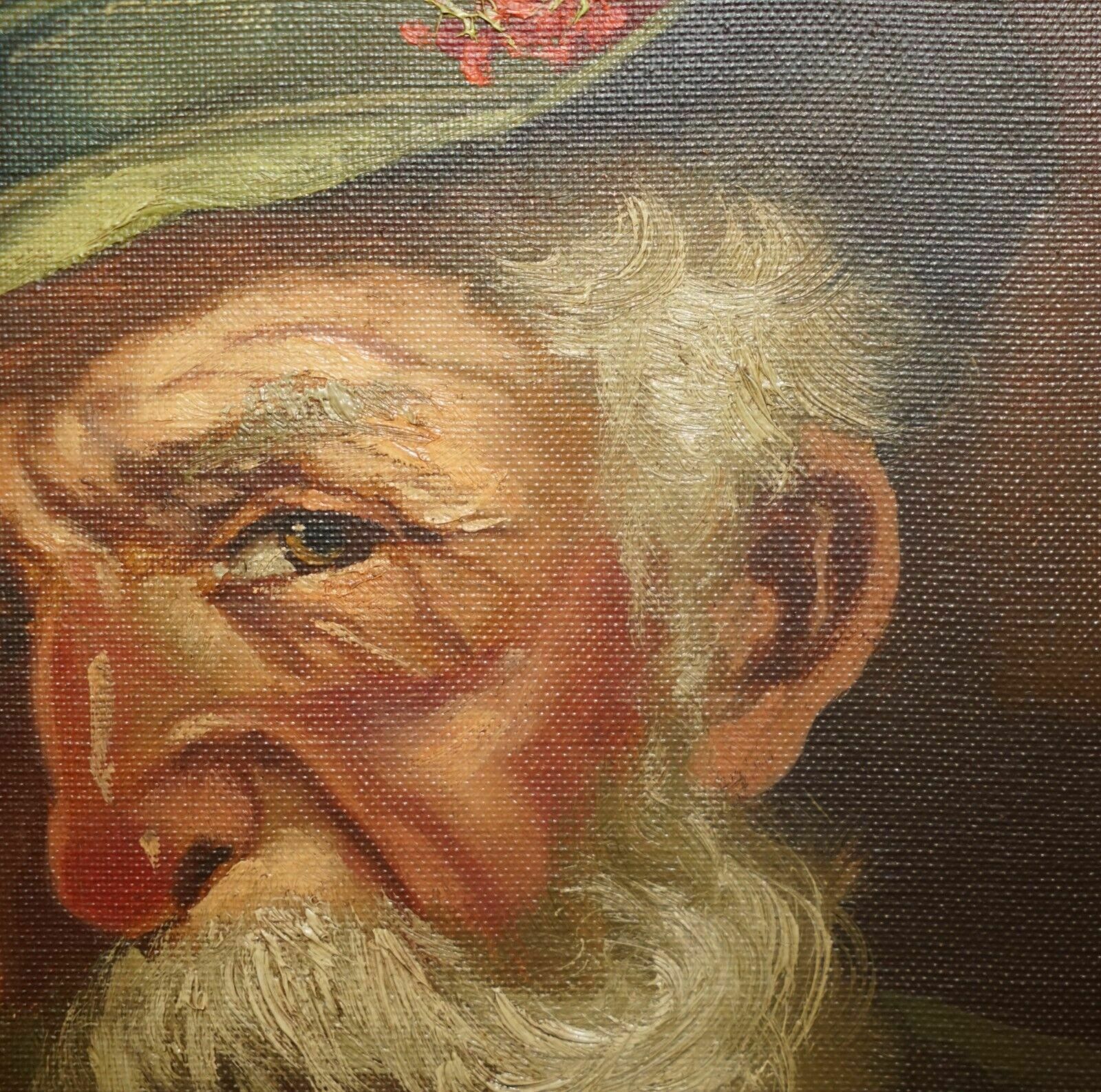 1250.0 Antique Signed Dutch Oil On Canvas Painting Of Old Man Man With Grey Hair & Cap photo