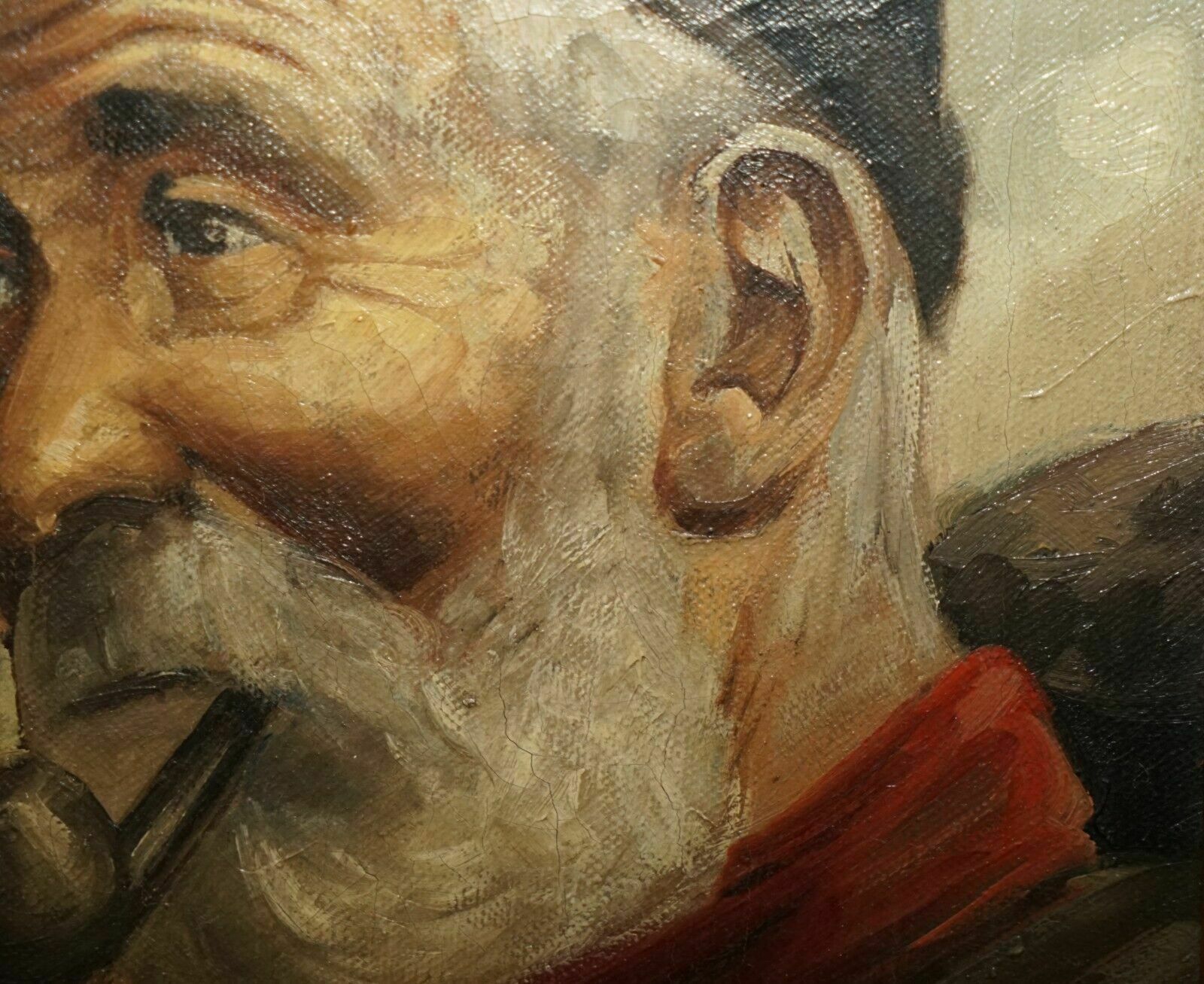 photo vintage Jma Kensinck Signed Dutch Oil On Canvas Painting Of Old Man Smoking A Pipe