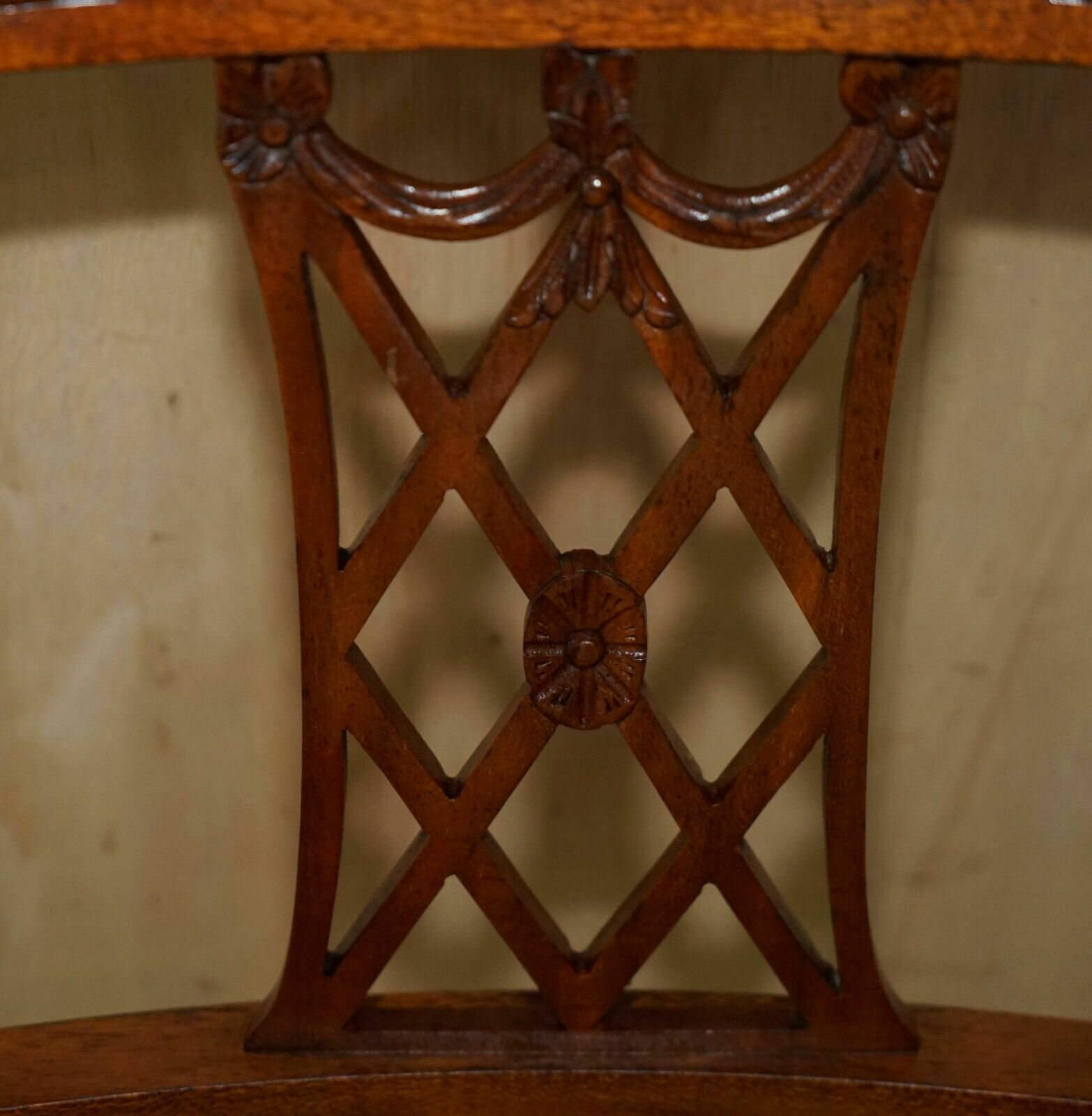 Six Vintage Restored Hand Dyed Brown Leather Hand Carved Frame Dining Chairs photo vinterior