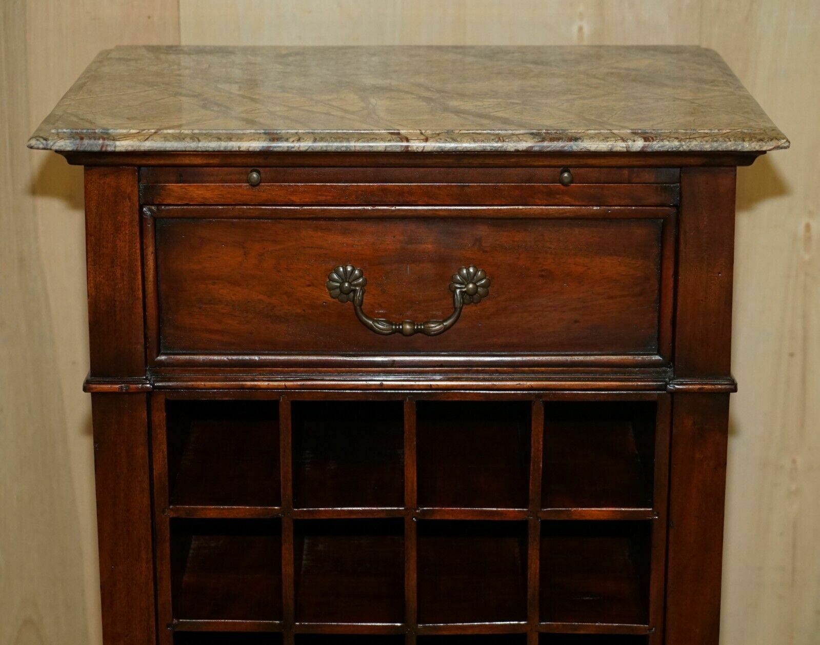 Marble Topped Side Table With Wine Bottle Holders For 20 Bottles & Serving Tray photo Furniture