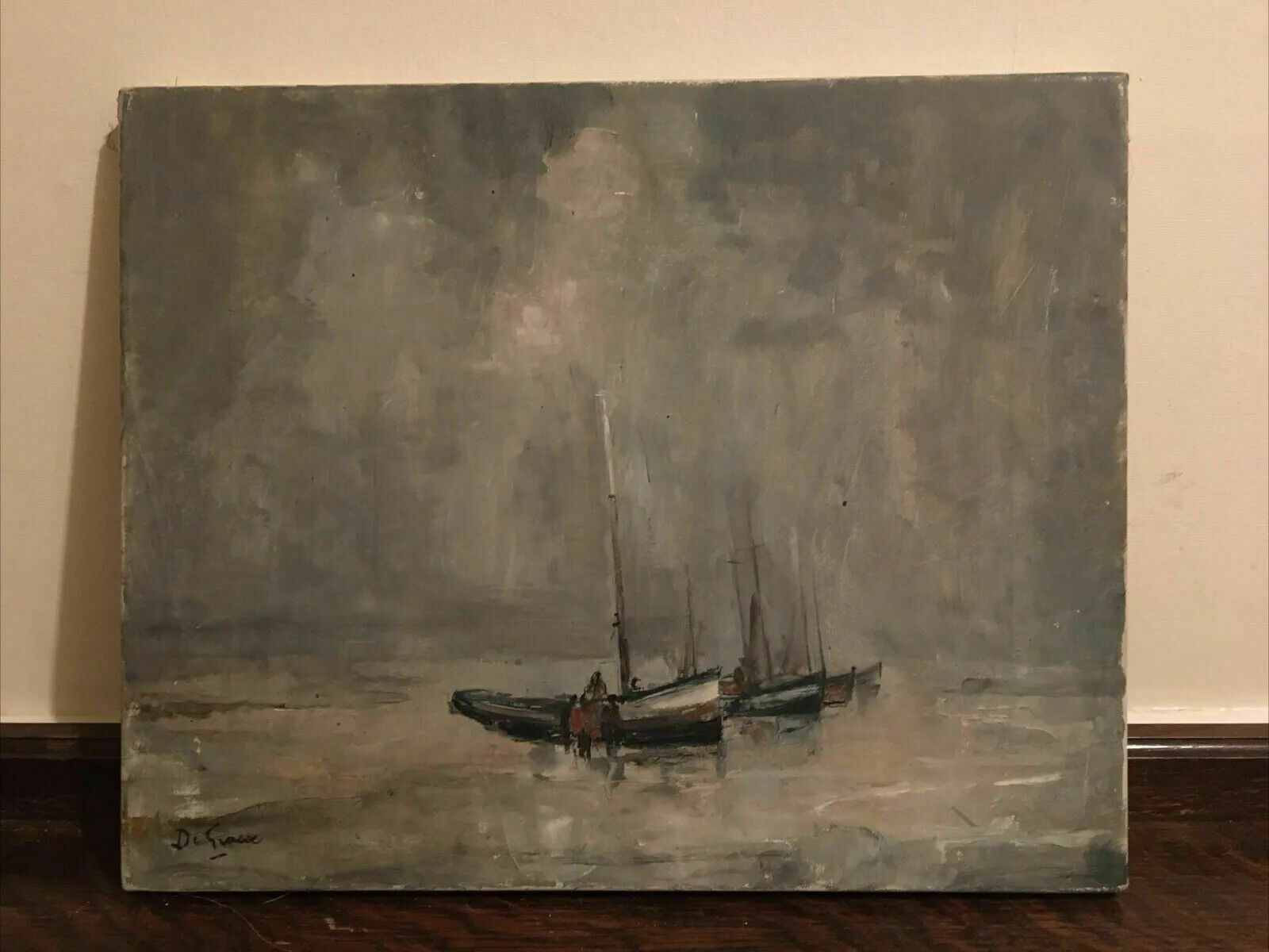 Vintage Seascape Signed De Grasse Oil Painting photo for sale