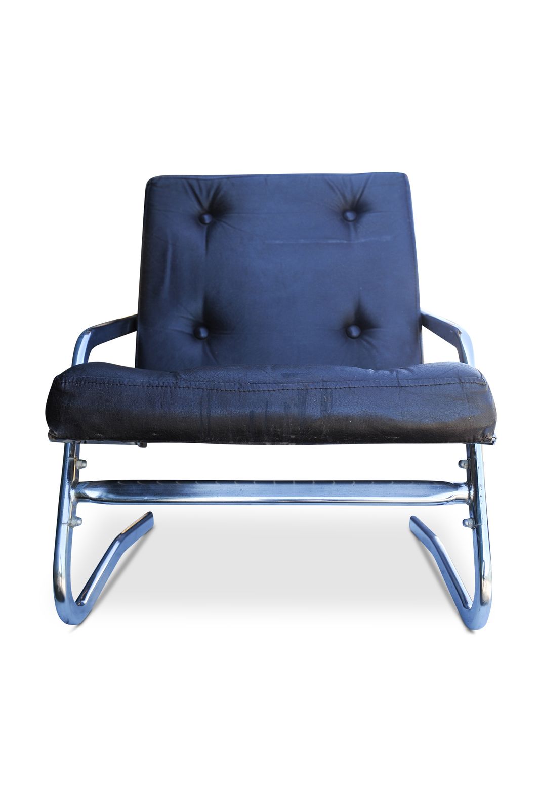 Tubular Chrome Framed Cantilever Chair With An Adjustable Reclining Backrest With Brown Upholstered Buttoned Back And Seat By Pierson Of France Ol photo for sale