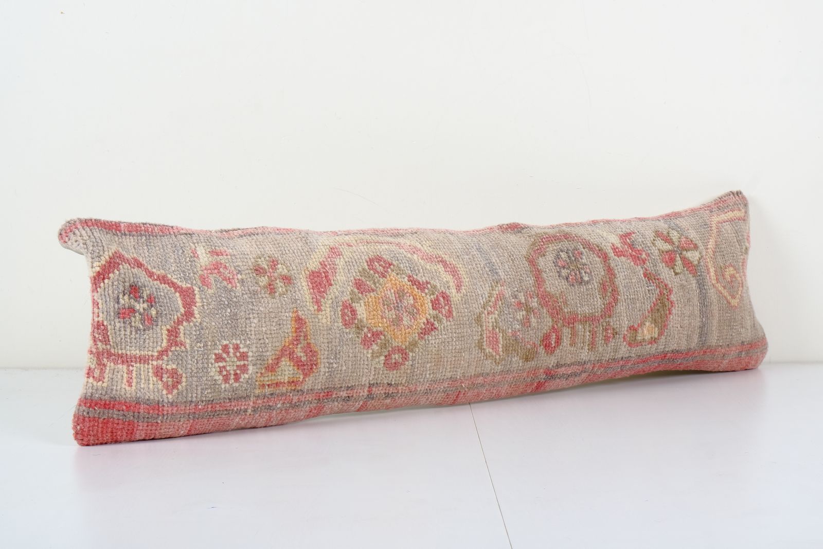 Vintage Pastel Gray Bohemian Pillow, Carpet Cover, Pillow, Decorative Turkish Wool Pillow 10'' X 36'' photo for sale