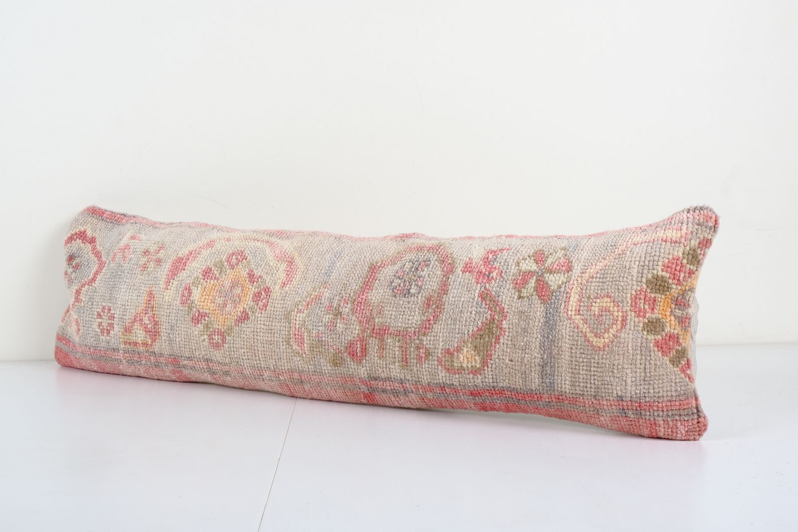 Vintage Pastel Gray Bohemian Pillow, Carpet Cover, Pillow, Decorative Turkish Wool Pillow 10'' X 36'' photo Textiles