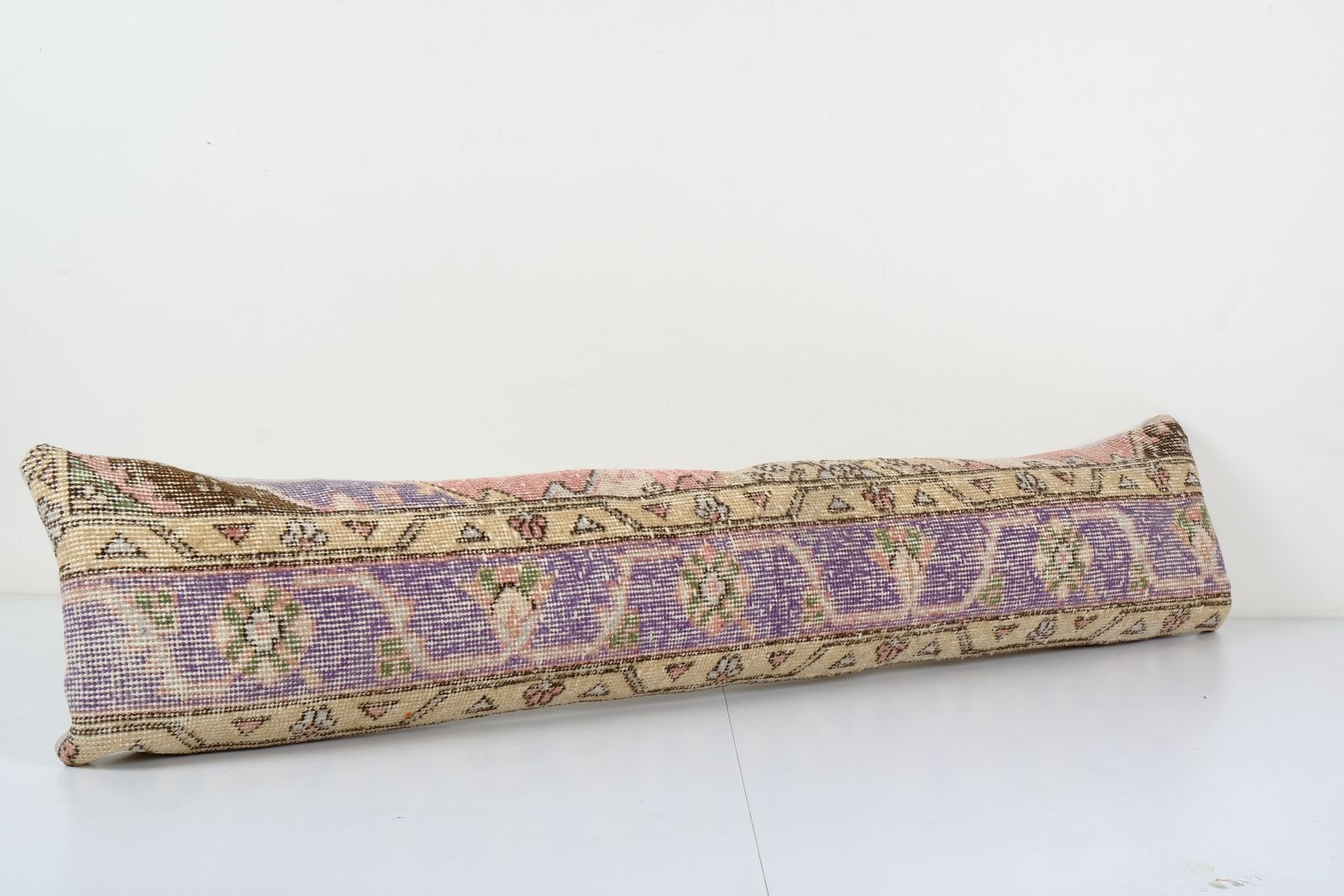 Turkish Oversize Carpet Pillow, Anatolian Blue Handmade Wool Cushion Cover 11'' X 46'' photo for sale