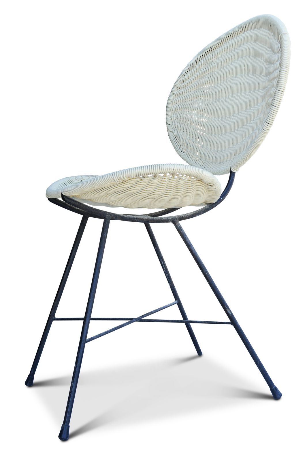 Mid Century Modern Cream Rattan Butterfly Chair With An Iron Frame Circa 1950's Ol photo vinterior