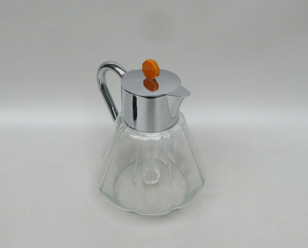 Art Deco Glass And Chrome Plated Carafe With Ice Insert, 1930s photo for sale