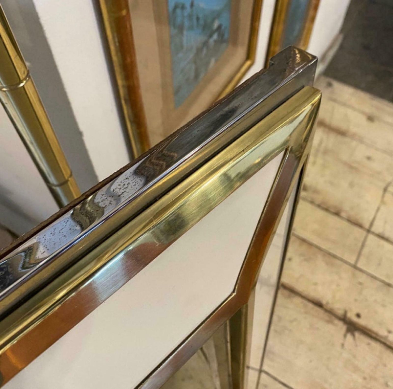1970s Romeo Rega Style Mid Century Modern Chrome And Brass Italian Wall Mirror photo buy