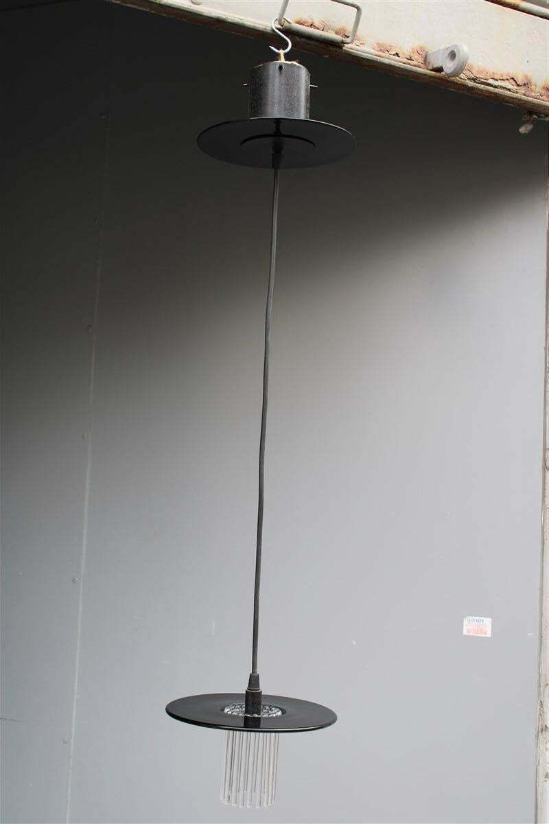 Minimal Round Chandelier 1980 Black Murano Glass Ettore Sottsass Style photo furniture