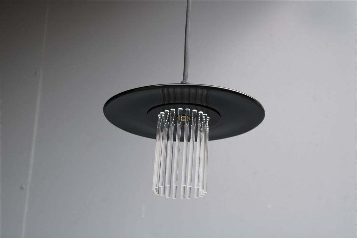 Minimal Round Chandelier 1980 Black Murano Glass Ettore Sottsass Style photo for sale